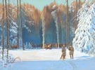 Winter scene with hunters