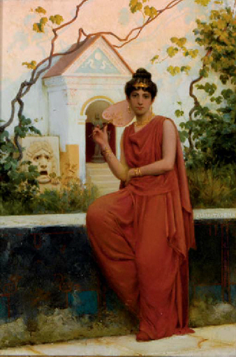 Siedzca kobieta w czerwonej sukni