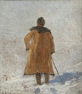 Portret chopa w zimowym pejzau