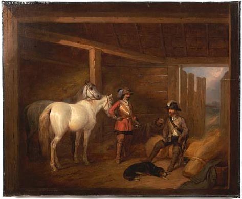 Soldiers and Horses in a Stable