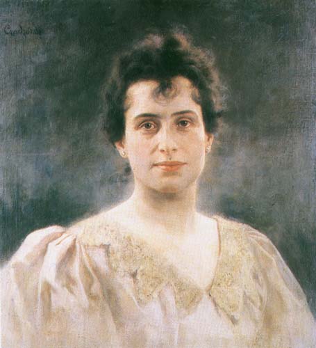 Portret kobiety w sukni z koronkowym konierzem