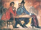 Two Men at the Table with a Carafe
