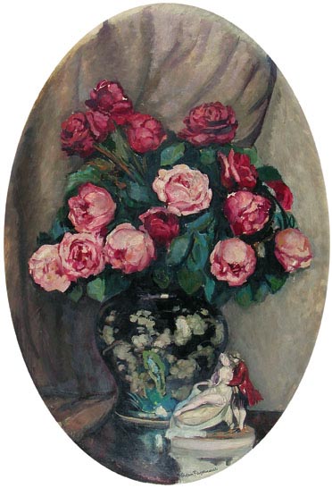 Still Life with Roses and a Porcelain Figurine