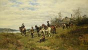Jedcy na koniach przed gbizn
