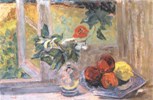 Still Life with Fruit and a Red Flower