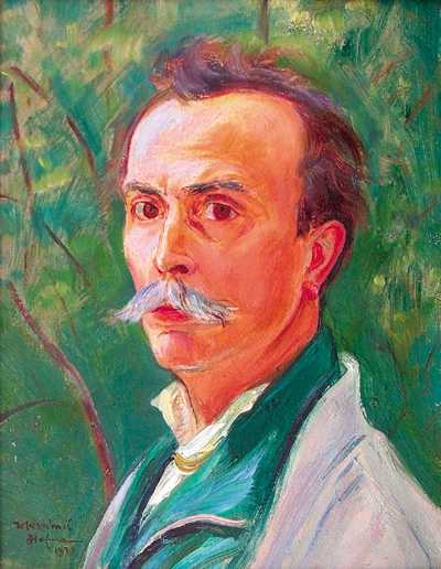 Autoportret na tle zieleni