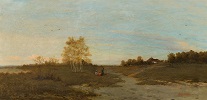 Panoramic Landscape with Birch Trees and Three Travellers at Rest