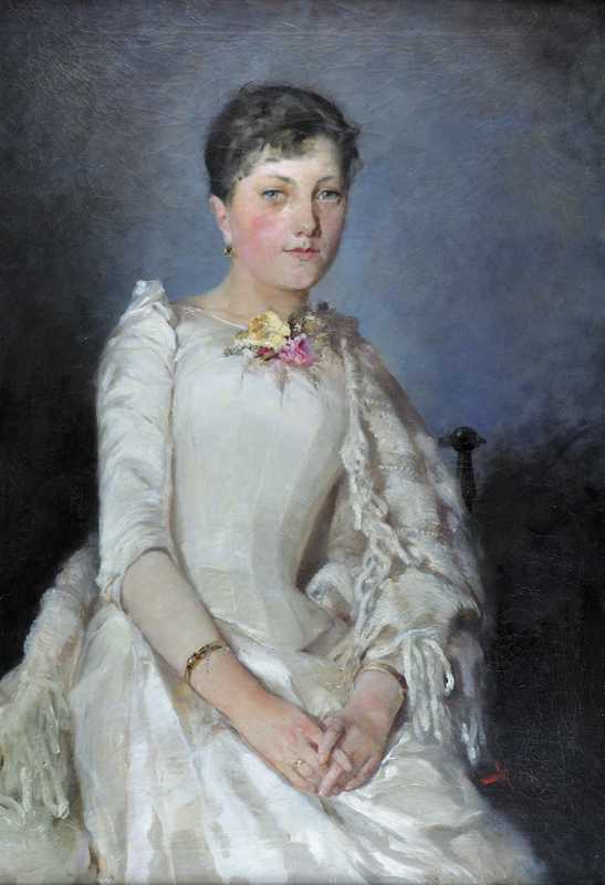 Portrait of a Young Woman in a White Dress