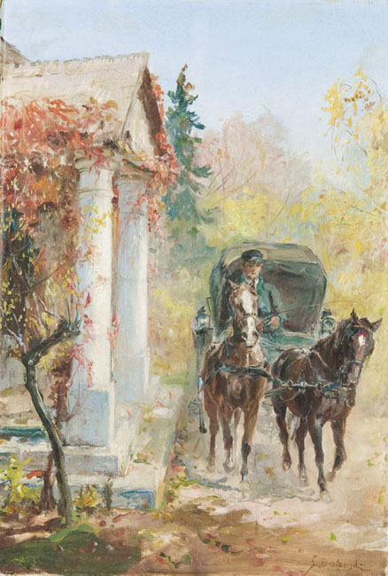 Horse Cart in Front of a Manor House