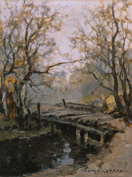 Little Bridge in Autumn Forest