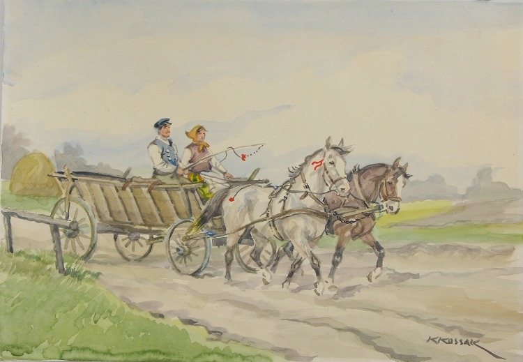 Man and Woman in Horse-Drawn Cart