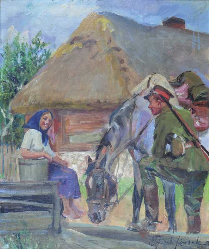 Girl and Soldier at a Well