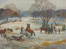 Zimowy pejzaż z końmi