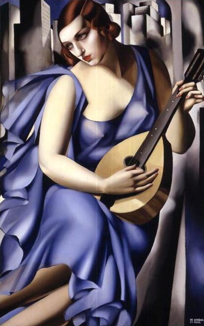Niebieska kobieta z gitar