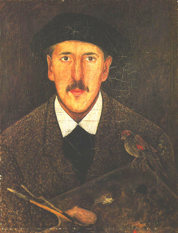 Autoportret z paletą i ptaszkiem