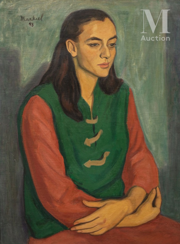 Portrait of a Woman on the Green Background