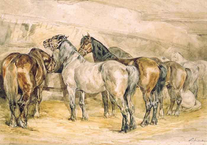 Horses in a Barn