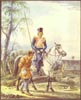 Kozak na koniu eskortujcy wieniaka