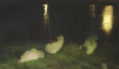 Nocturne - Swans in the Saski Garden at Night