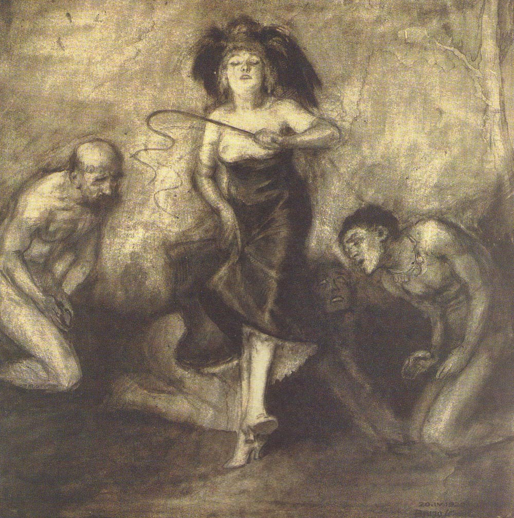 Woman with a Whip and Three Naked Men