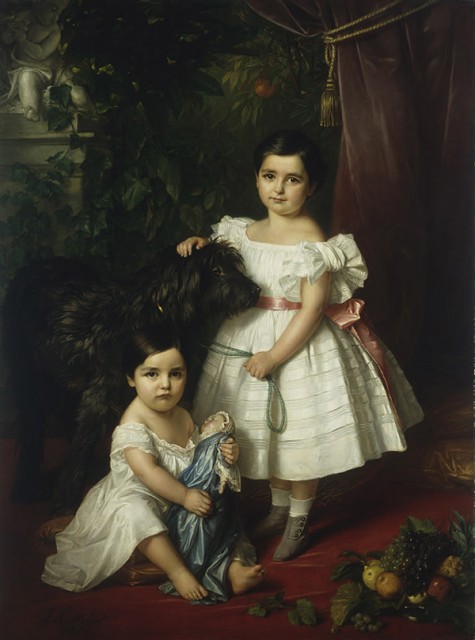 Portrait of Mary Rosa and Rosa Mary Caroline Kronenberg with a Dog