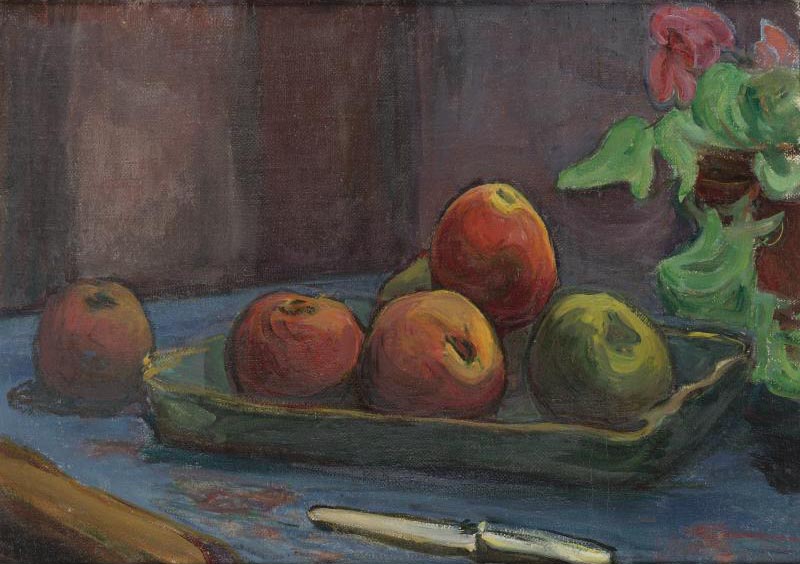 Apples with a Knife and a Pot of Begonias