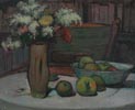Flowers and Apples on a Round Table