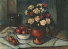 White and Red Roses in a Vase and Apples