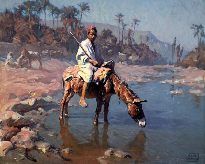 Small Boy on a Donkey near a Palm Plantation