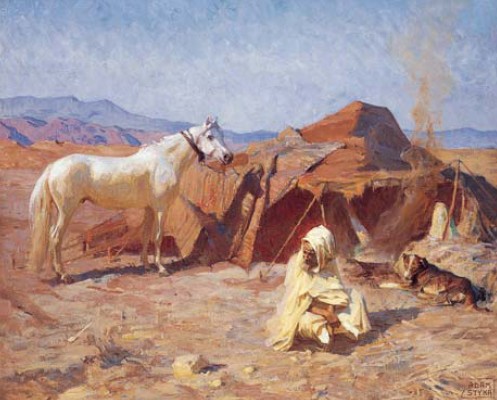 Trjka przyjaci w obozie na pustyni
