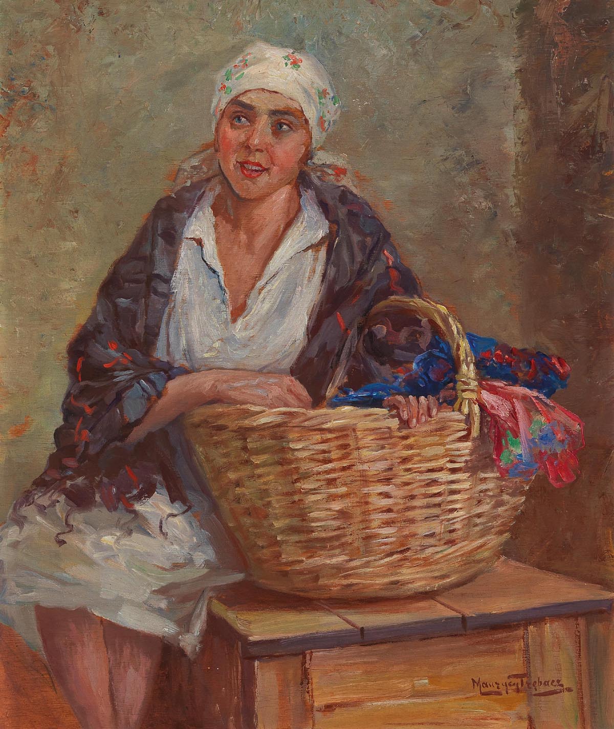 Young Woman with Washing Basket