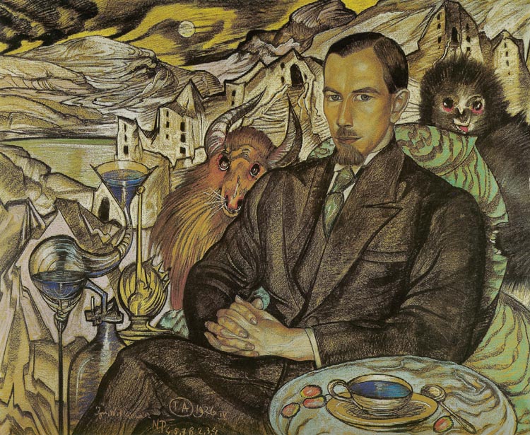 Portret Wodzimierza Nawrockiego, na tle kompozycji pejzaowej